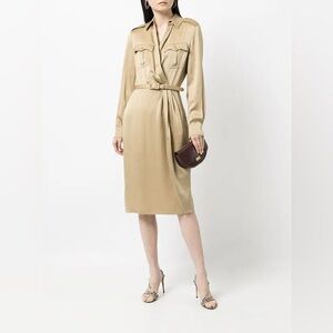 Ralph Lauren Purple Label Ellington Crepe Satin Belted Safari Dress Size 2
